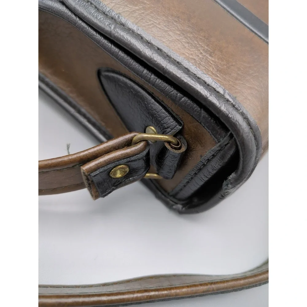 Vtg Brown & Black Embossed Vinyl Binoculars Case Shoulder Strap Brass Hrdwr 70s‎